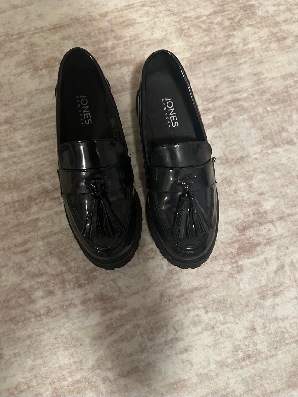 Jones New York Glossy Black Tassel Slip-On Loafers